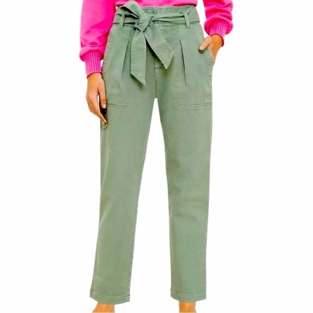 LOFT High Waist Tie Belt Straight Ankle Pant size 6 in Green